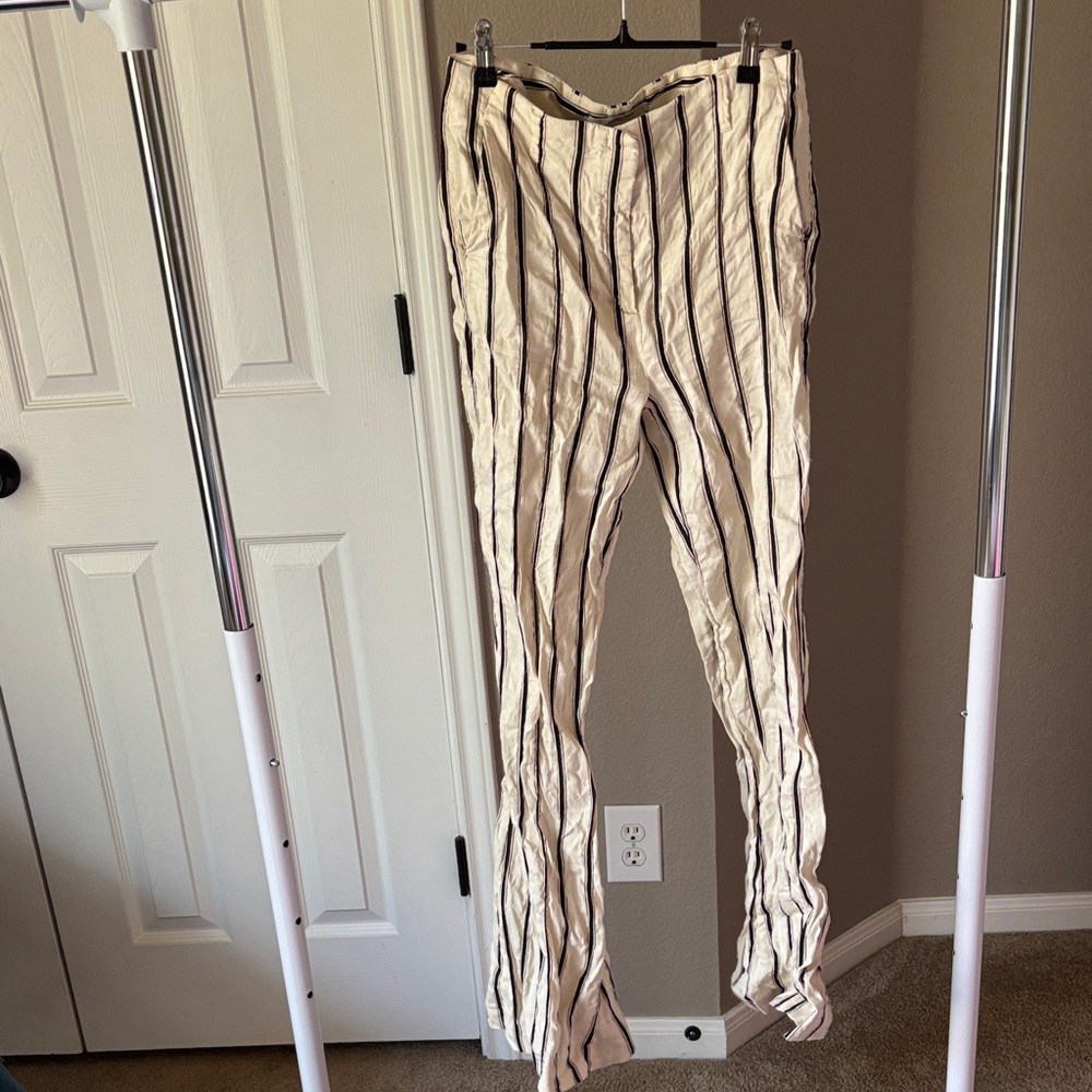 Elegant Black and White Striped Women's Trousers